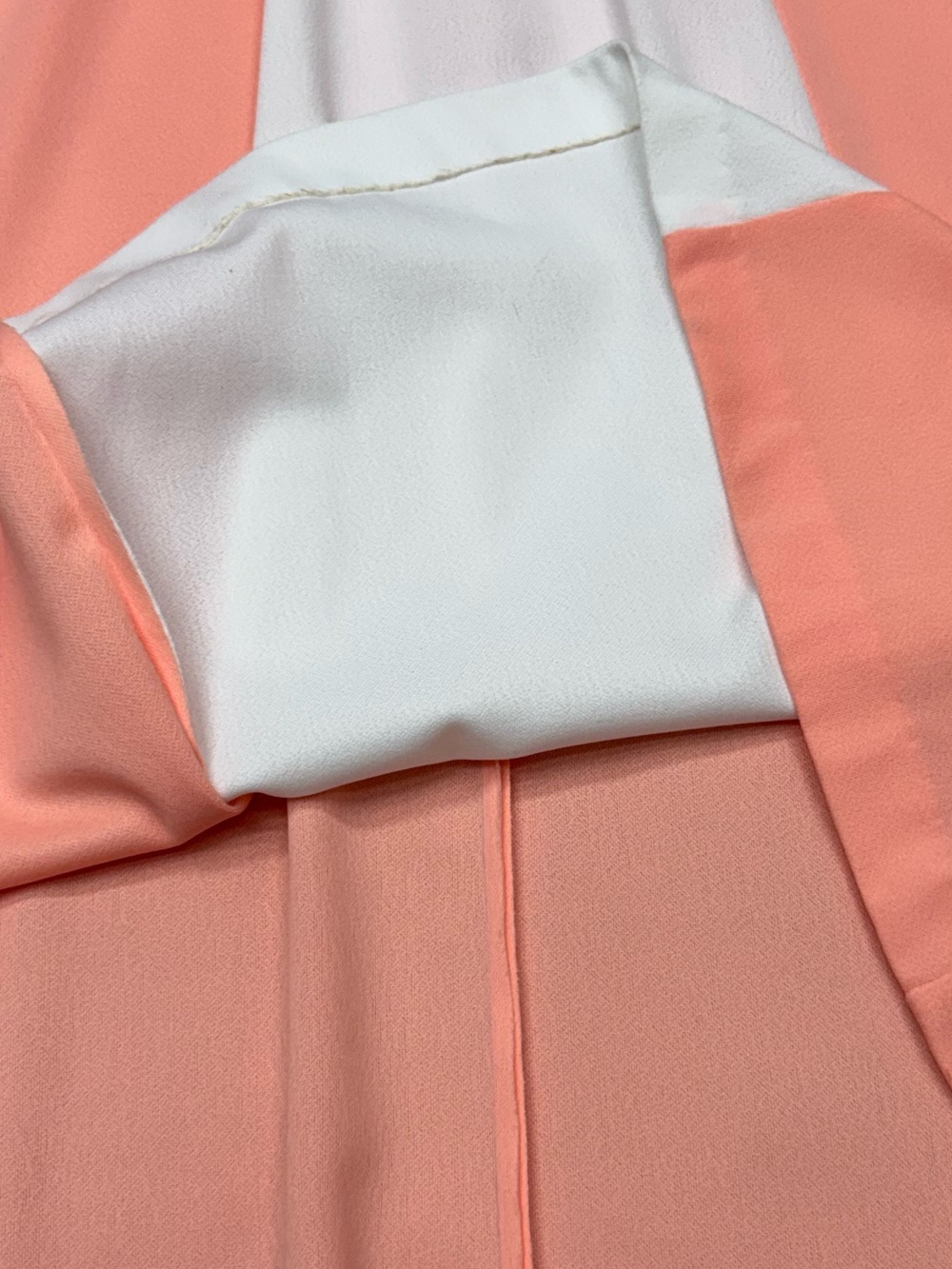 Vintage 70s Peach White Colorblock Hostess Maxi Dress Mod M/L VNeck Empire Waist - Picture 6 of 11